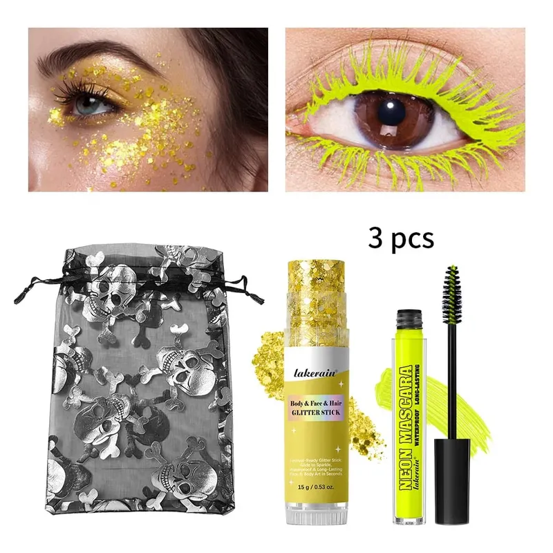 Halloween Eye Makeup Kit Purple Mascara Body Face Hair Glitter Stick with Drawstring Pouch Cosmetic Set Party Costume Festival — image 7