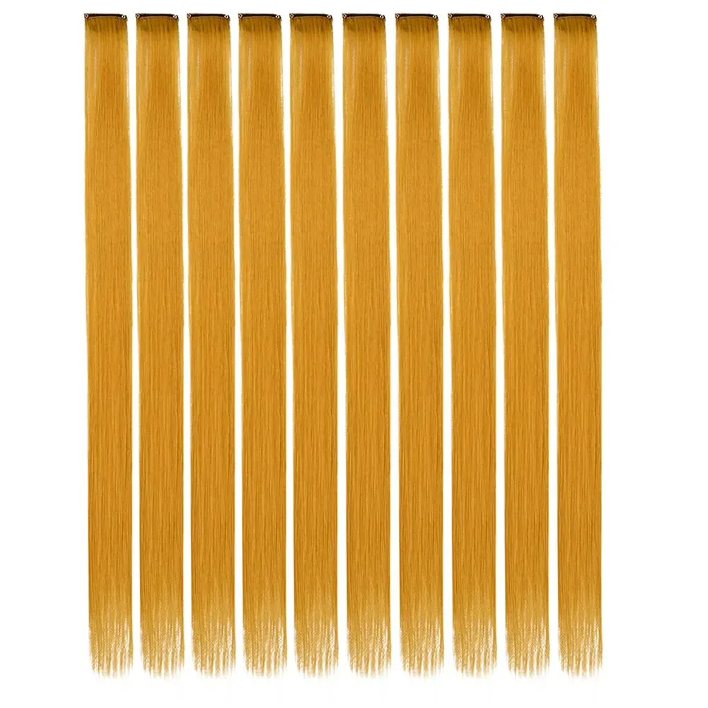 10PCS/Pack Colored Party Highlights Clip in Hair Extensions for Girls 22 Inches Omber colors Straight Hair Synthetic Hairpieces — image 25