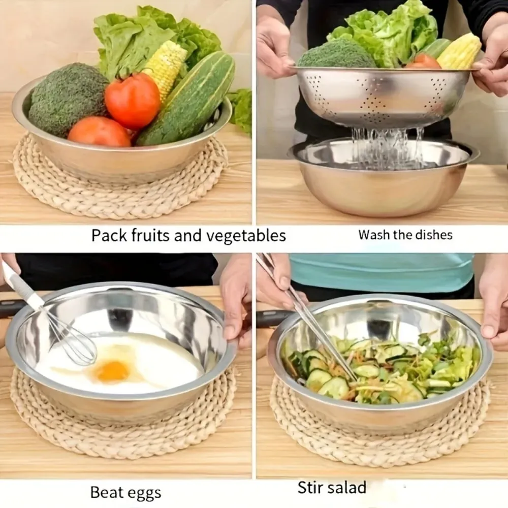 3pcs Stainless Steel Multi-Functional Kitchen Grater Set Draining Bowl with Vegetable Washing Mandoline Slicer for Potato — image 4