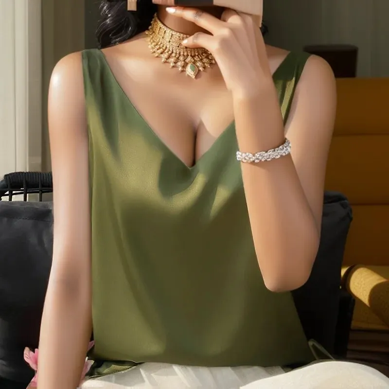New Lce Silk Satin Camisole Women's Spring/Summer Solid Color Sleeveless Sexy Comfortable Silk Underwear Vest RW-D09 — image 11