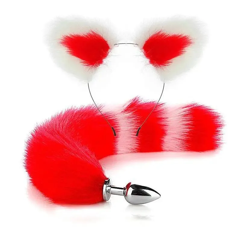 40cm Fox Tail anální kolík plyšové kočičí uši Čelenky Set anální kolík do ocasu Erotické Cosplay Sexuální hračky Ženy Anální masturbace