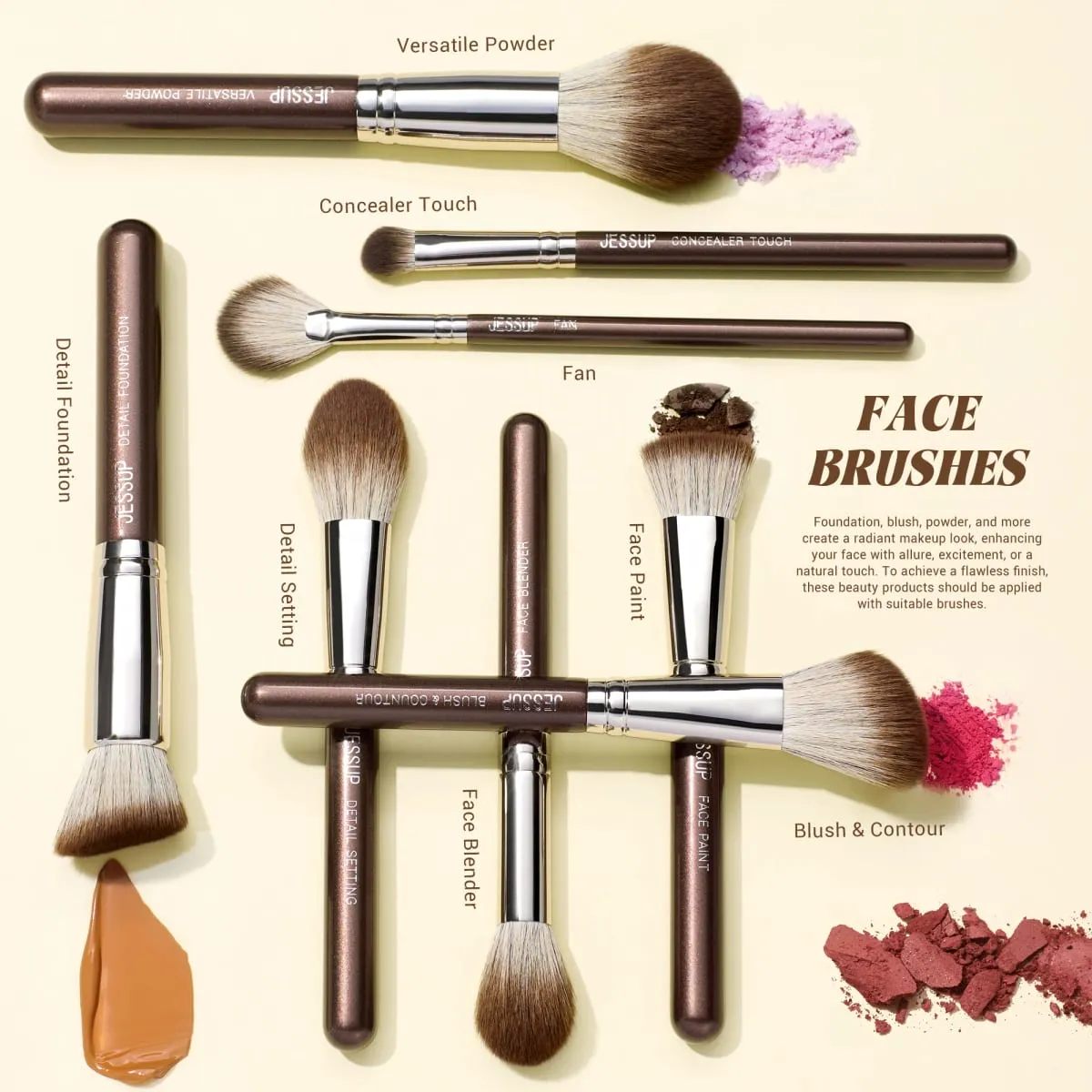 Jessup Makeup Brushes Set 15/25pcs Premium Synthetic Brown Make up Brushes Foundation Eyeshadow Concealer Blush Eyeliner T511