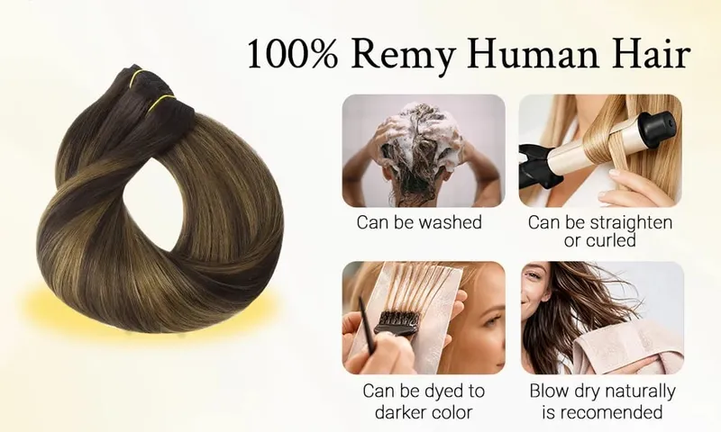 Sunmofavo Clip In Human Hair Extensions Straight Natural Light Brown Honey Ombre Balayage Black Hair Pieces For Women Full Head