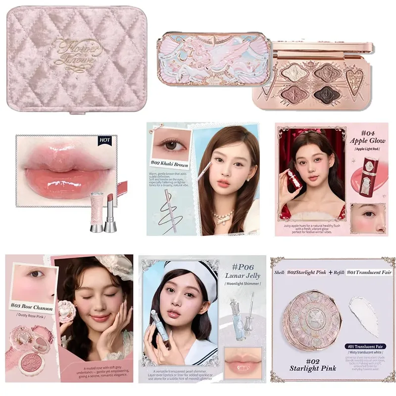Flowerknows morango cupido tudo em uma caixa de presente kit de maquiagem paleta profissional cisne blush conjunto lábio creme flor sabe