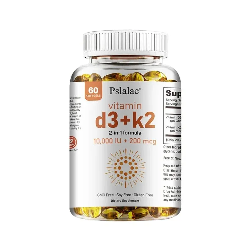 Vitamin D3 10000 IU with K2 200 Mcg 120 Soft-Gels | 2 in 1 Immune Support Healthy Muscle Function and Bone Health