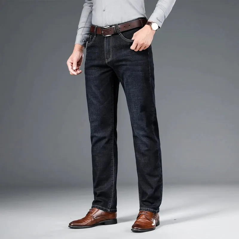BAO 2026 autumn spring fitted straight stretch denim jeans classic style badge youth men's business casual jeans trousers — image 5