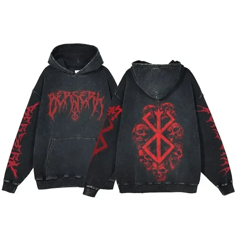 HAI Customizable Retro Washed Hoodies 100% Cotton Tops Black Acid Vintage Hooded Sweatshirts Oversize Hip Hop Male Pullover — image 2