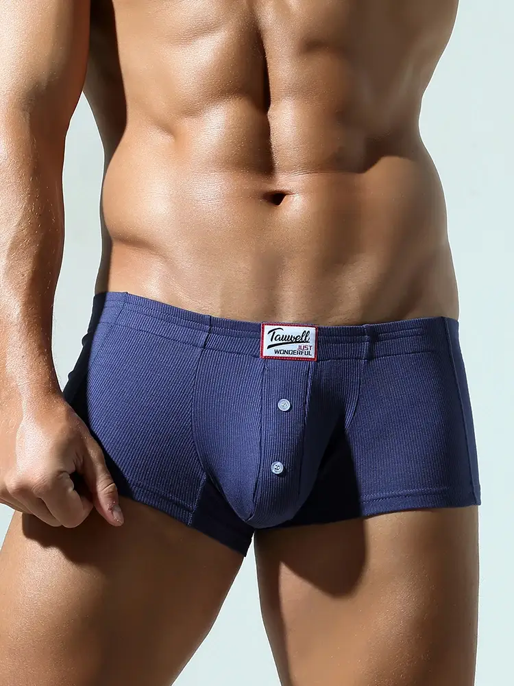 Men's Flat Underwear, Made of Synthetic Cotton, High Elasticity, Raised, Button Decoration, Comfortable Slim Fit Solid Color — image 21