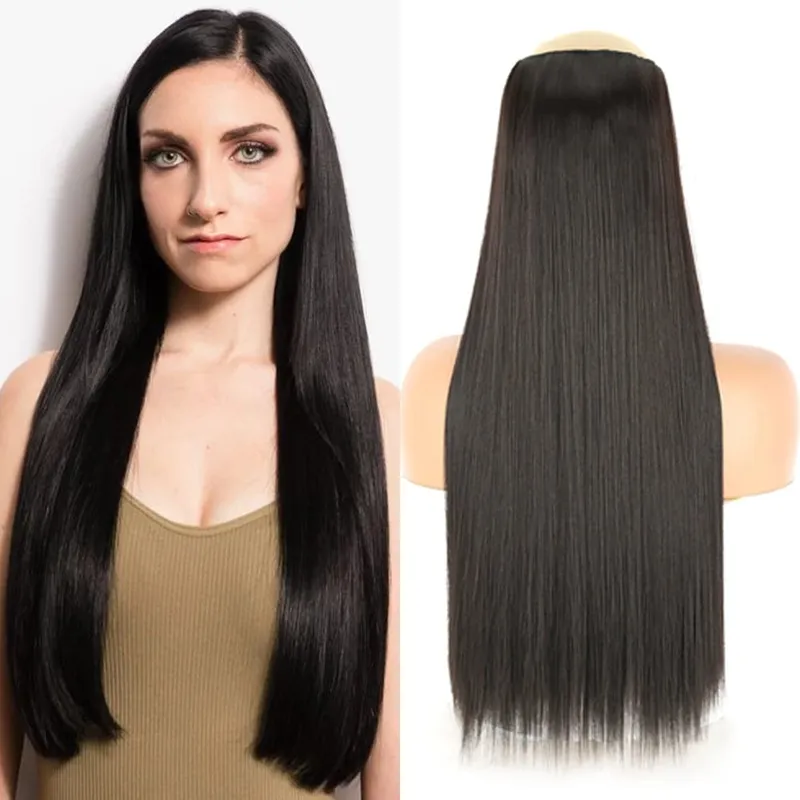 Synthetic Long Straight 5 Clip In Hair Extensions 55/80cm Heat Resistant One Piece Fake Hairpiece For Women Naturtal Black Brown — image 2