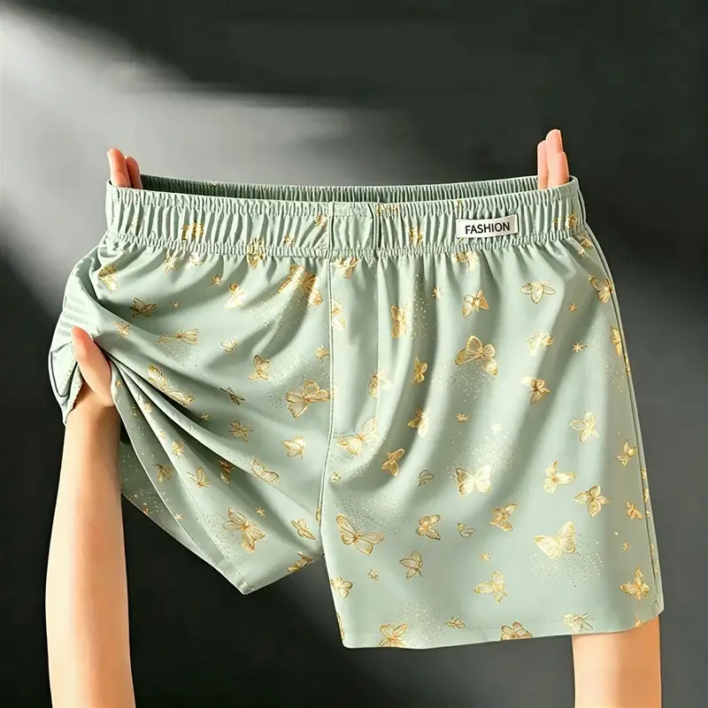 4 Parça Kelebek Baskı Erkek Kişiselleştirilmiş Aro Pantolon, Bol ve Nefes Alabilen Günlük İç Giyim, Erkek Moda Boxer Şort — image 4