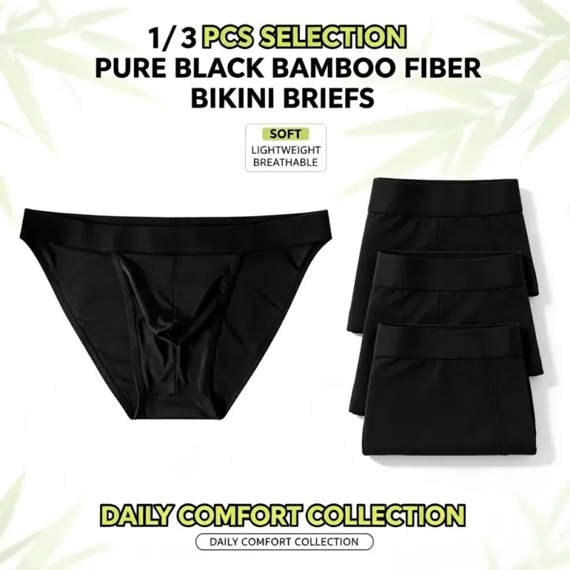Calzoncillos de bikini de corte alto para hombres de fibra de bambú suave Bolsa integrada Ropa interior atlética que absorbe la humedad para entrenamiento en gimnasio 1 juego de 3 piezas