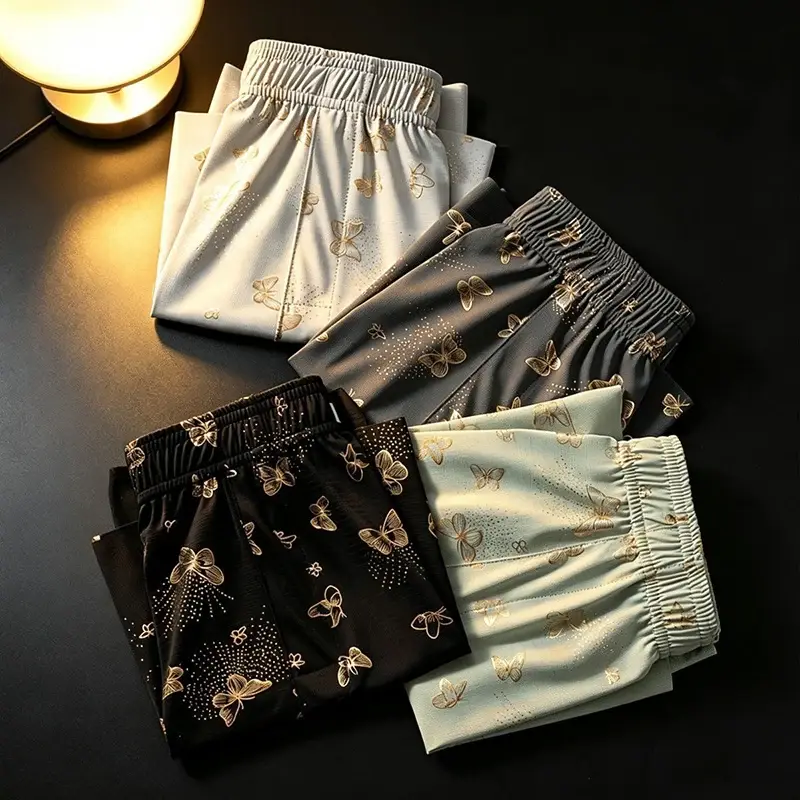 4 Parça Kelebek Baskı Erkek Kişiselleştirilmiş Aro Pantolon, Bol ve Nefes Alabilen Günlük İç Giyim, Erkek Moda Boxer Şort — image 5