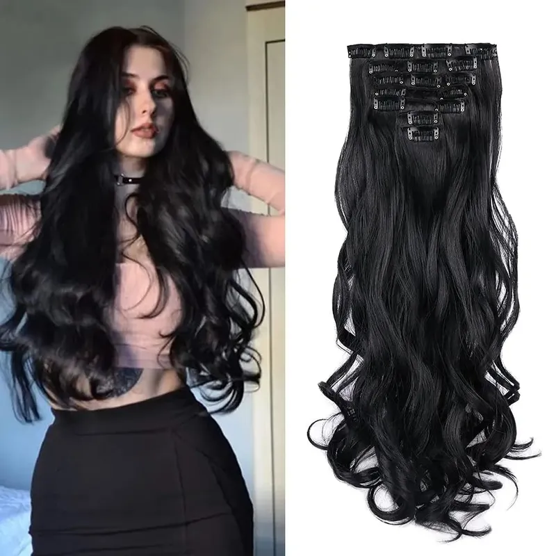22 Inch Elegant Sexy Hair Curly Extensions 7Pcs/Set 16 Clips Long Curly Wave-Body Wave Hair Extensions Clip In Hair Extensions