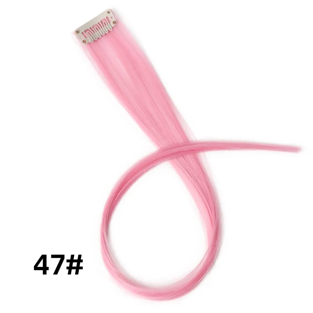Straight Colored Hair Piece Hair Extensions Clip In Highlight Rainbow Hair Pink Blue Purple Synthetic On Clips For Women Girls — image 53