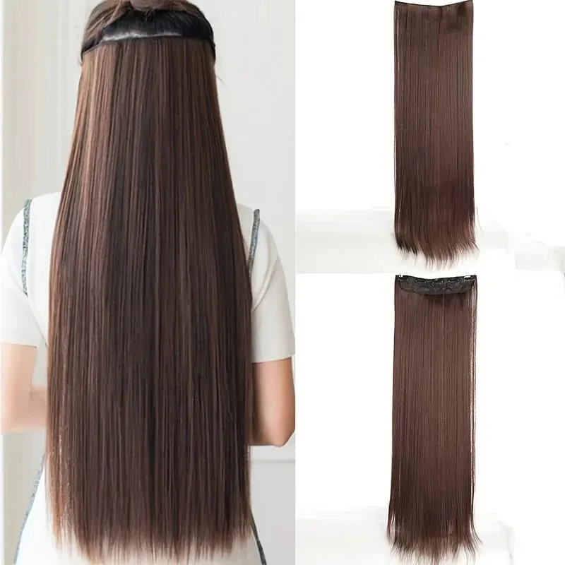 80CM Long Straight Hair Synthetic Hair Extension Piece Wig Clip On woman's heat-resistant Hairpiece — image 7