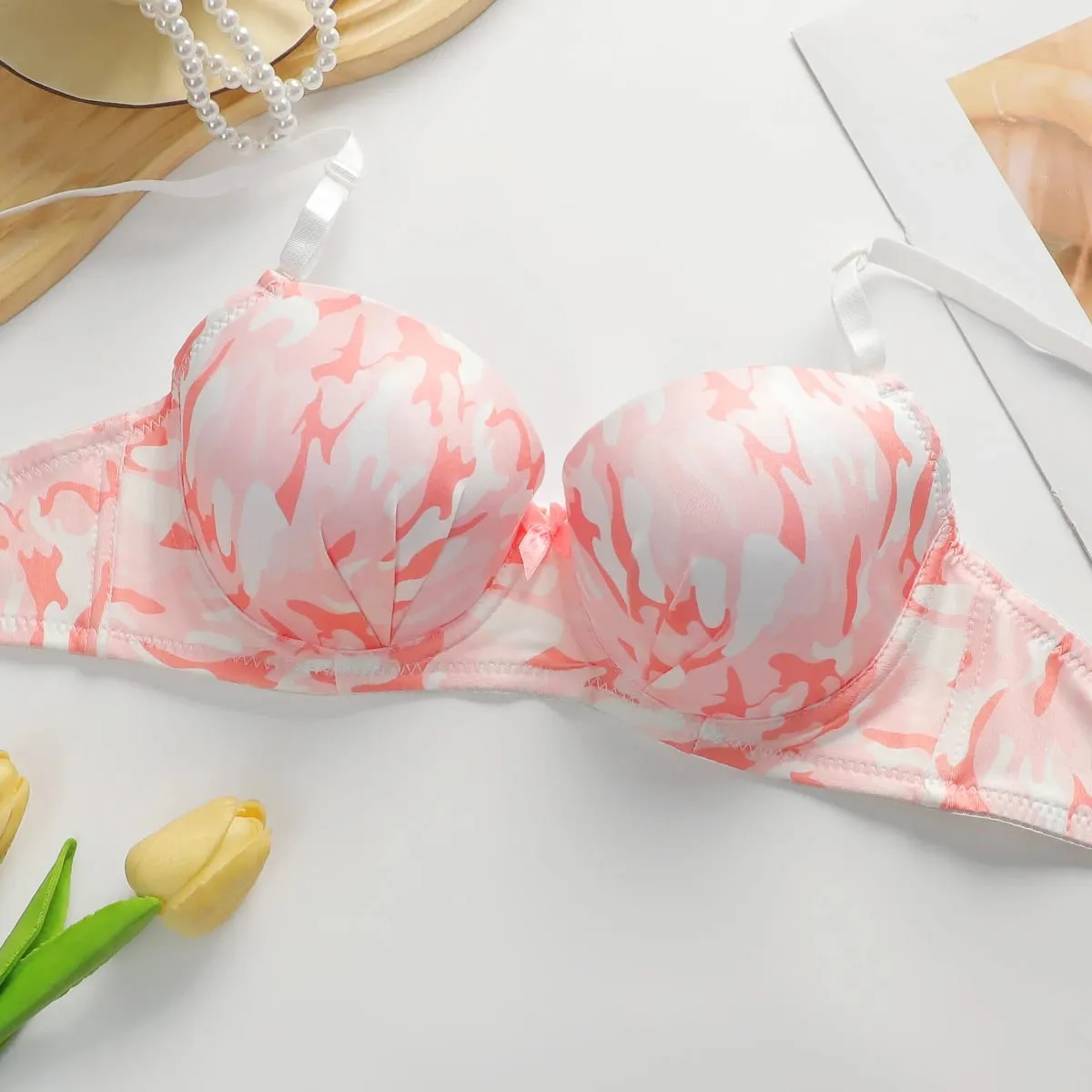 Hot Selling New Sweet Pink Camouflage Design With Steel Ring Gathering Pull And Anti Sagging Bra A2139 — image 3