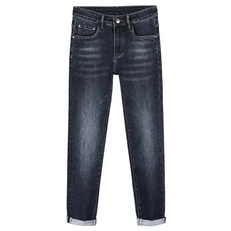 Autumn and Winter Thick Jeans for Men 2024 New Embroidered Fashion Elastic Slim Fit High-End Men's Clothing Denim Trousers