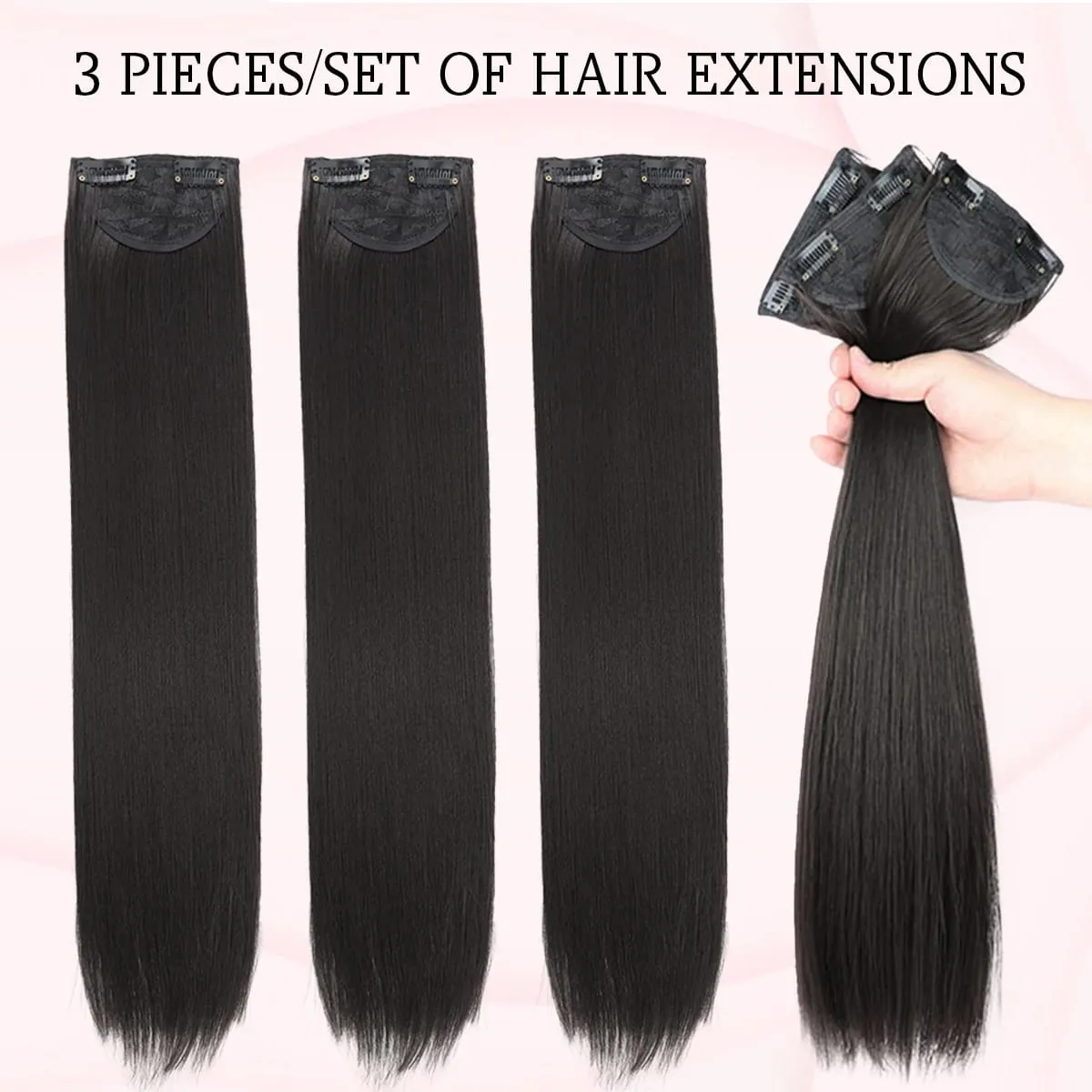 16-24 inch synthetic hair extension Wig patch invisible seamless for women three straight to increase hair volume — image 7