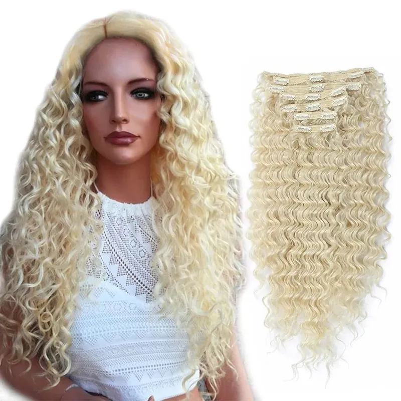 Synthetic Clip In Fitting Extension Full Head Long Kinky Curly Wig Fake False Hair Pieces Clip-on Black Brown Hairpin For Women — image 16