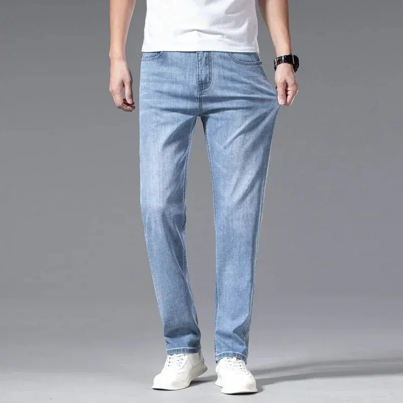 2024 Men's New Autumn Straight Casual Jeans Light Blue Classic Breathable Comfortable No Ironing Stretch Denim Trousers Male — image 3