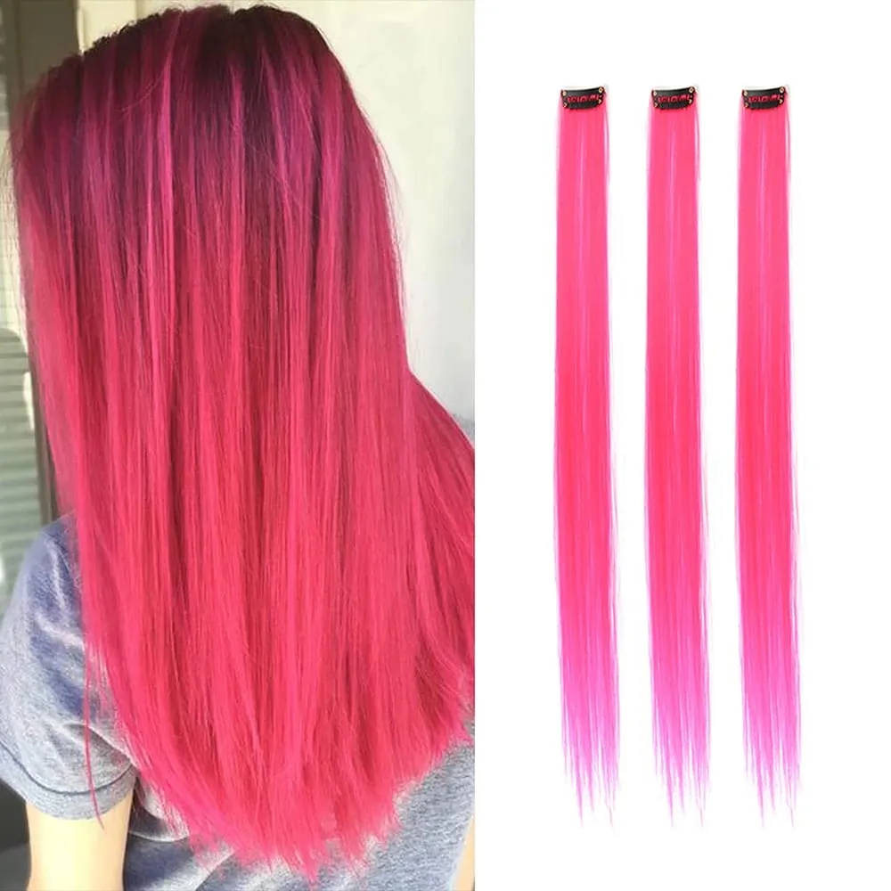 22 inches Colored Party Highlights Clip in Hair Extensions for Girls Multi-colors Straight Hair Synthetic Hairpieces — image 9