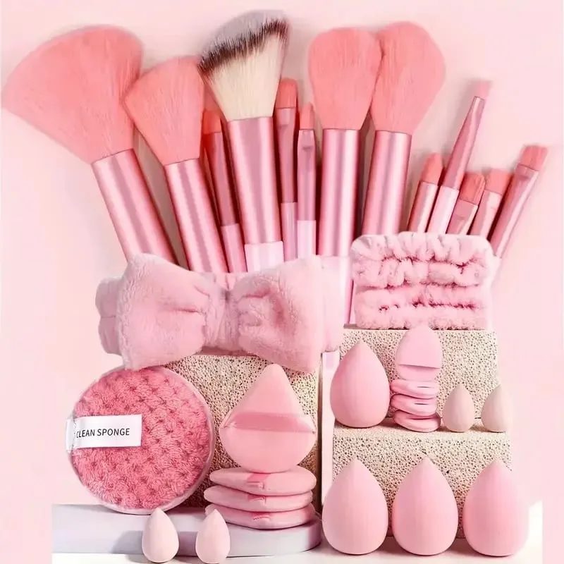 20/40ชิ้นแปรงแต่งหน้าและฟองน้ำชุดสีน้ำตาลแต่งหน้าพัฟความงามไข่สายรัดข้อมือแบบคาดศีรษะRemoverชุดเครื่องมือแต่งหน้าของขวัญ