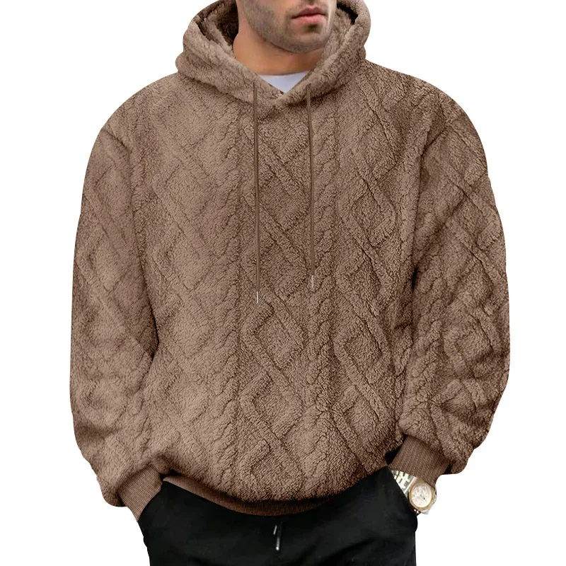 Autumn and Winter Leisure Men's High Street Jacquard Double-Sided Velvet Hooded Sports Trend Pullover Sweater Jacket — image 5