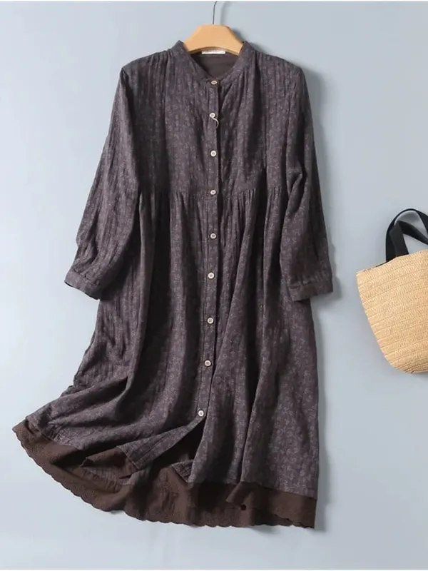 8 Colors -- Lamtrip-Retro Floral Cotton Yarn Long Sleeve Single Breasted Robe Casual Soft House Dress 2025 Spring — image 6
