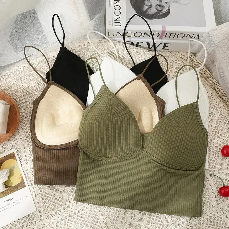 Knitted Binder Chest Woman Tank Tops Spaghetti Strap Corset Crop Camis With Built in Bras Korean Fashion Woman Tanks Camisole — image 1