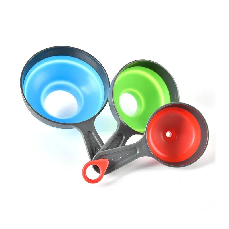 3Pcs/Set With 3 Size Kitchen Funnel Silicone Folding Telescopic Funne Powder Liquid Wide Mouth Jam Funnel Kitchen Utensils