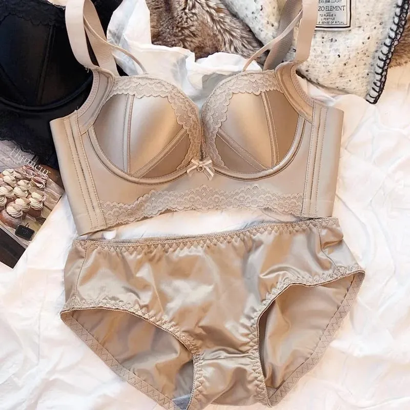 Trådfri Bomuld Tyk Push Up BH Trusser Blonde Kvinder Undertøj Sæt Retro Rød Stil Sømløs Dame Lingeri Kvinde Intimates — image 6