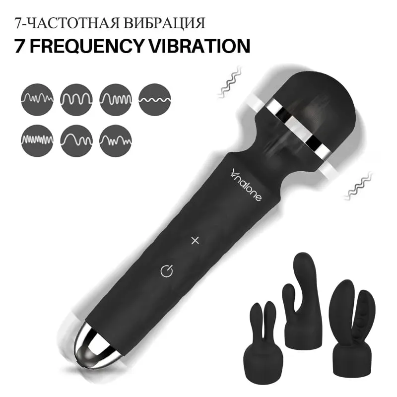 Nalone Powerful Vibrator Optional 3 Nozzles USB Recharge Magic Wand AV Vibrator Massager Vibration Dildo Adult 18+ Women Sex Toy — image 3