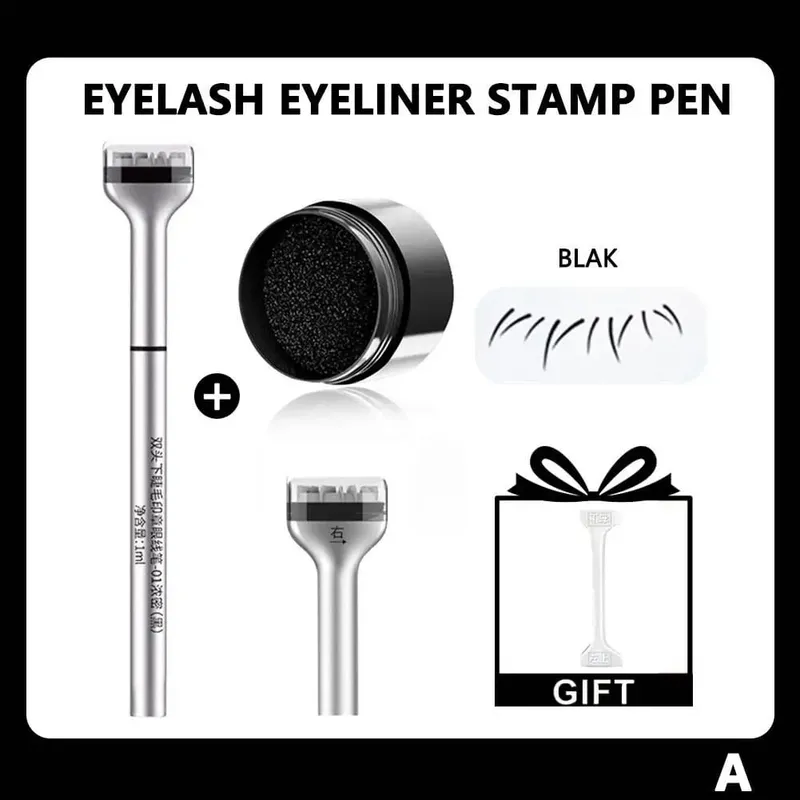 2-in-1 Lower Eyelash Stamp Eyeliner Pen Waterproof Smudge-Proof Quick Dry Natural Eye Makeup Tool Set