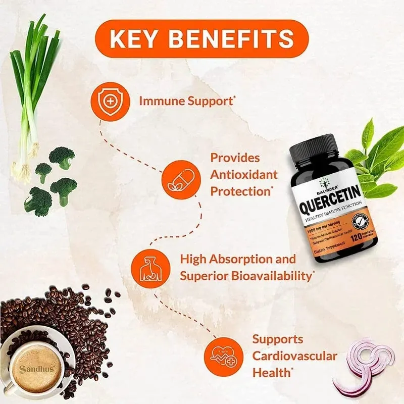 Quercetin 1000Mg of Bioflavonoids Per Veggie Capsule Supplement Supports Immune Cardiovascular Respiratory Health Antioxidant