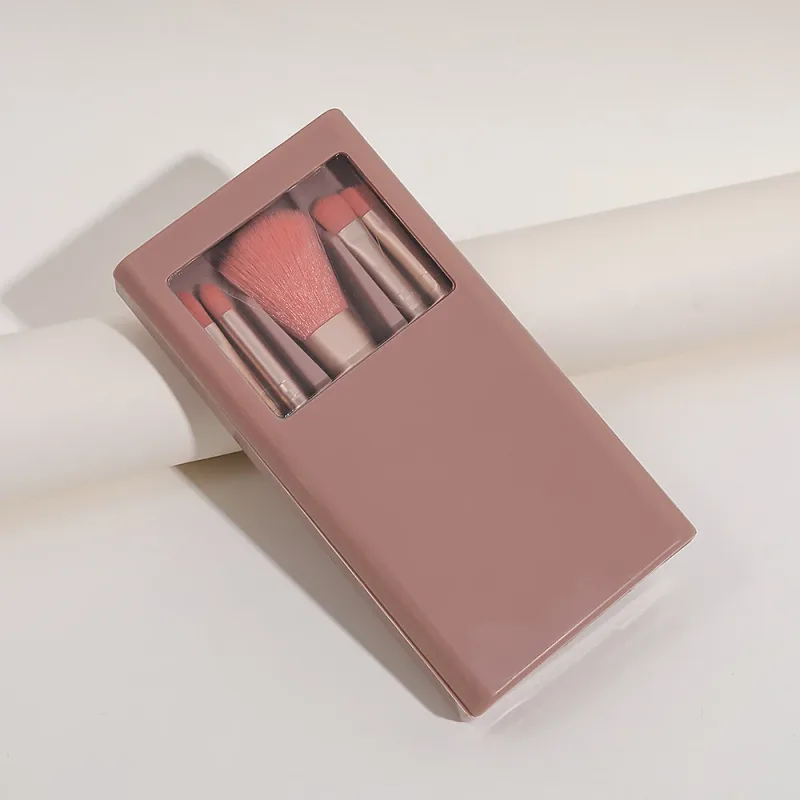 Bærbart mini makeup børste sæt med spejl etui 5 stk rejse makeup børster til foundation øjenskygge concealer — image 8