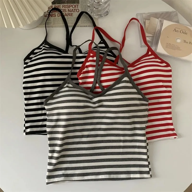 Korea Style Colorblock Striped Camisole Female Summer Cross Strap Built In Bra Omighty Camis Women Skinny Tank Top Dropshipping — image 7