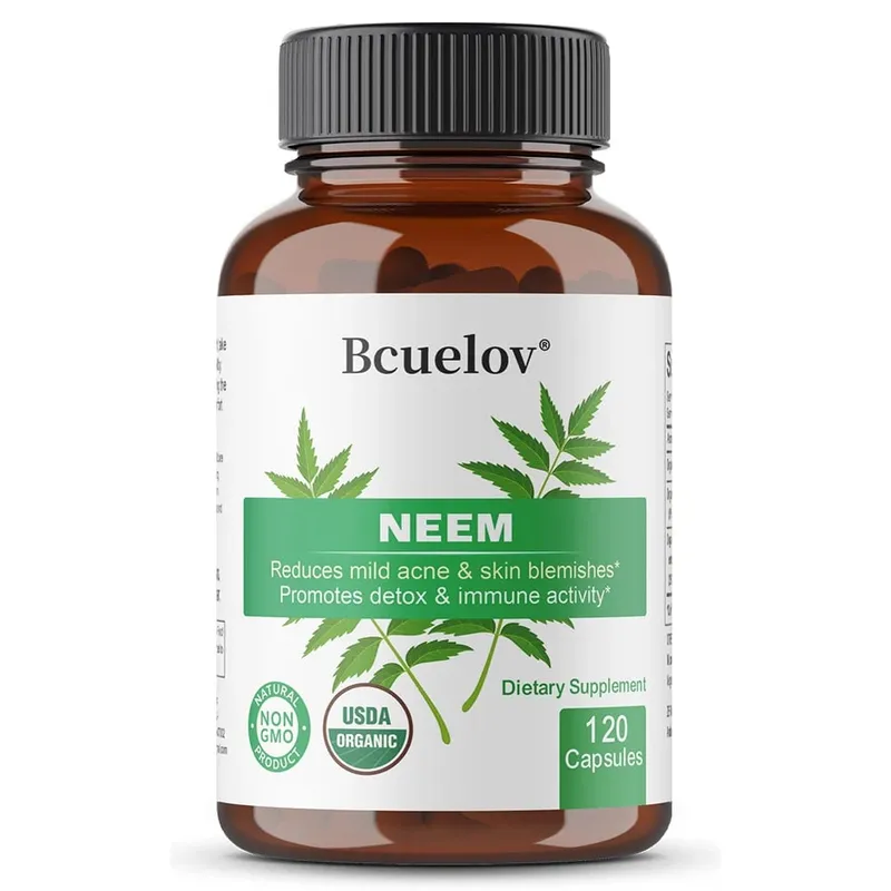 Organic Neem Capsules - Mga Herbal Acne Supplement na Sumusuporta sa Maaliwalas na Balat at Detox - Vegan Non-GMO Gluten Free — image 9