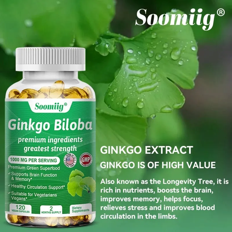 Ginkgo Biloba 1000mg with Vitamin B Zinc Helps Maintain Memory & Cognition Herbal Dietary Supplement Gluten Free & Non-GMO — image 3