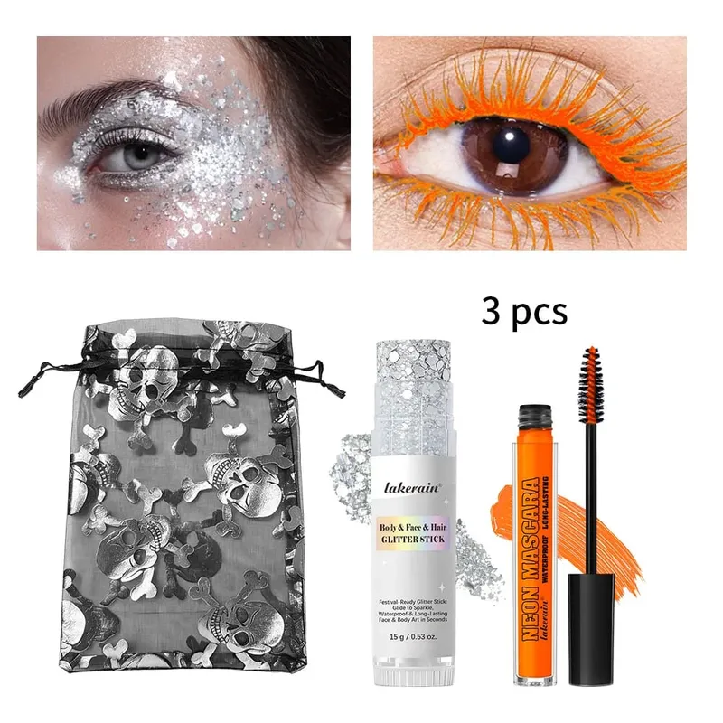 Halloween Eye Makeup Kit Purple Mascara Body Face Hair Glitter Stick with Drawstring Pouch Cosmetic Set Party Costume Festival — image 8