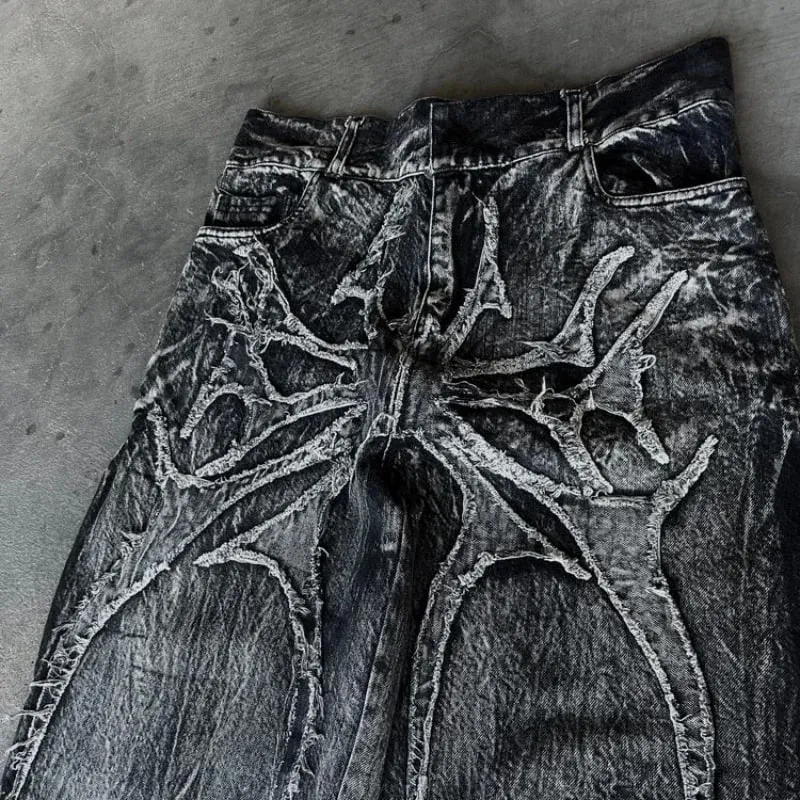 Y2K Baggy Jeans vintage Splicing embroidery Pattern high quality jeans Hip Hop Gothic Streetwear men women Casual wide leg jeans — image 5