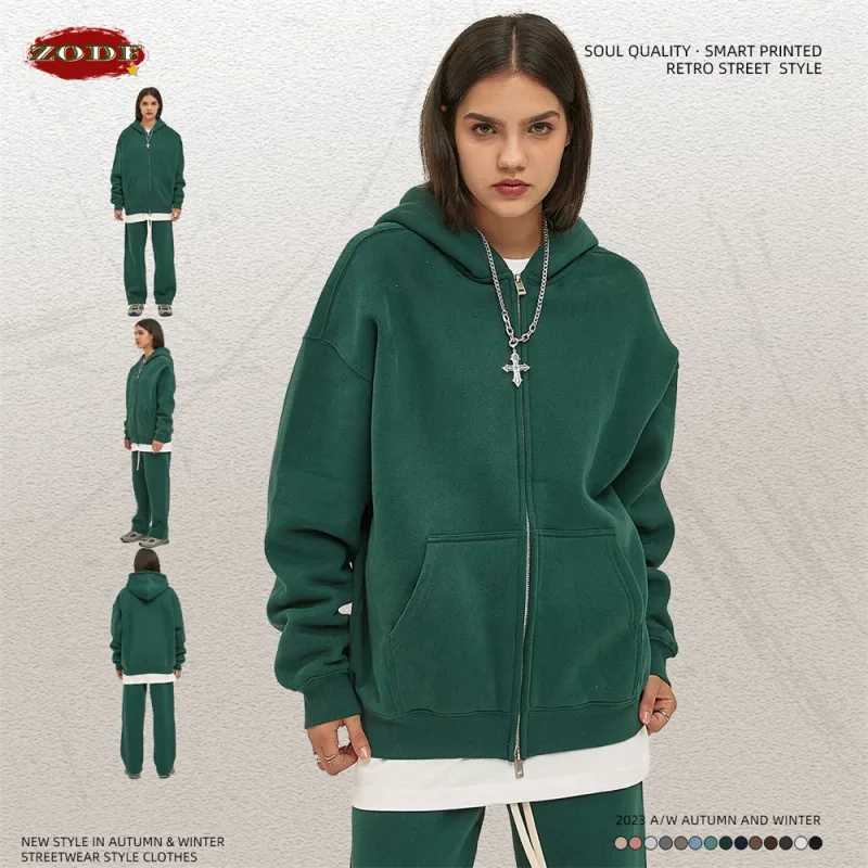 New Men Double Headed Zipper Fleece Hoodies Unisex Loose Basic Solid Warm Hooded Sweatshirts Coats For Winter HY0633 — image 43