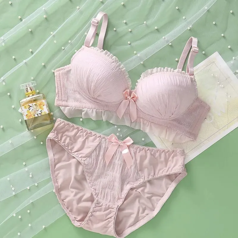 Thin Bra Set Korean Cute Lingerie Push Up Brassiere Embroidery Lace Underwear Set Sexy Panties For Women Wireless Underwear — image 5