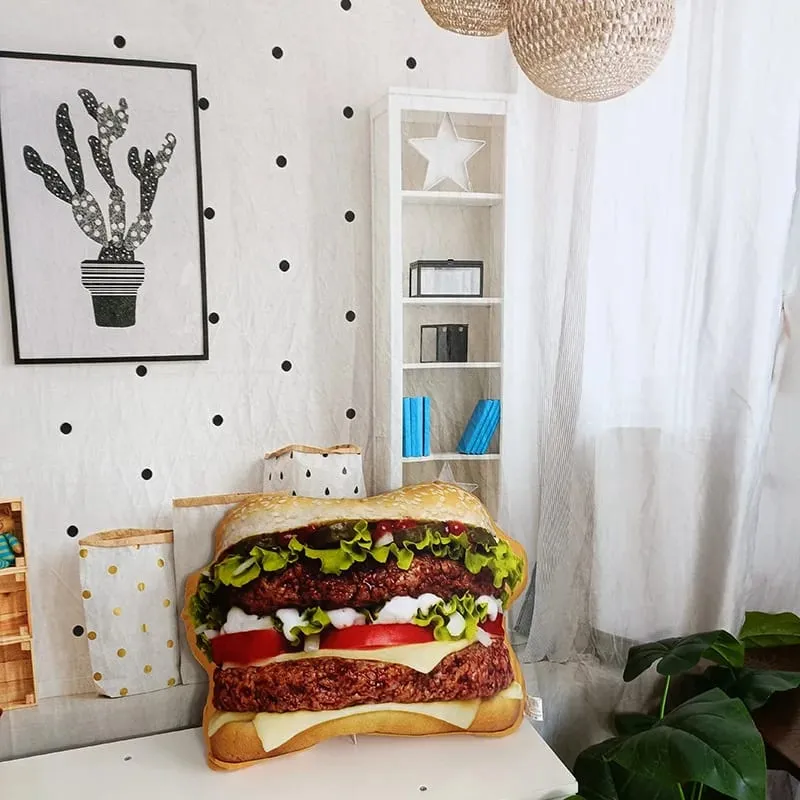 Travesseiro de hambúrguer de pelúcia realista, brinquedo de simulação, travesseiro de lance de hambúrguer de fast food com cobertor, almofada 2 em 1 — image 16