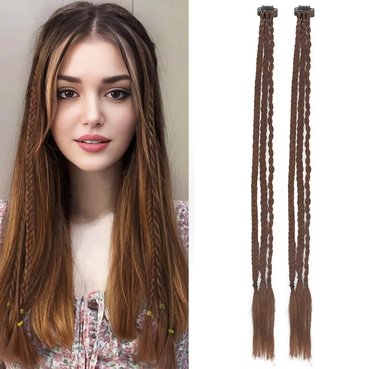 Braid Hair Extensions Clip in Hair Extensions One Clip Long Natural Soft Synthetic Hairpieces for Women Highlights — image 7