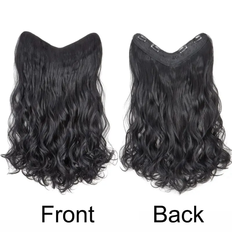 20Inch Synthetic Long Wavy Curly 4 Clip in Hair Extension V-shaped Heat Resistant Black Blonde Hairpiece for Women