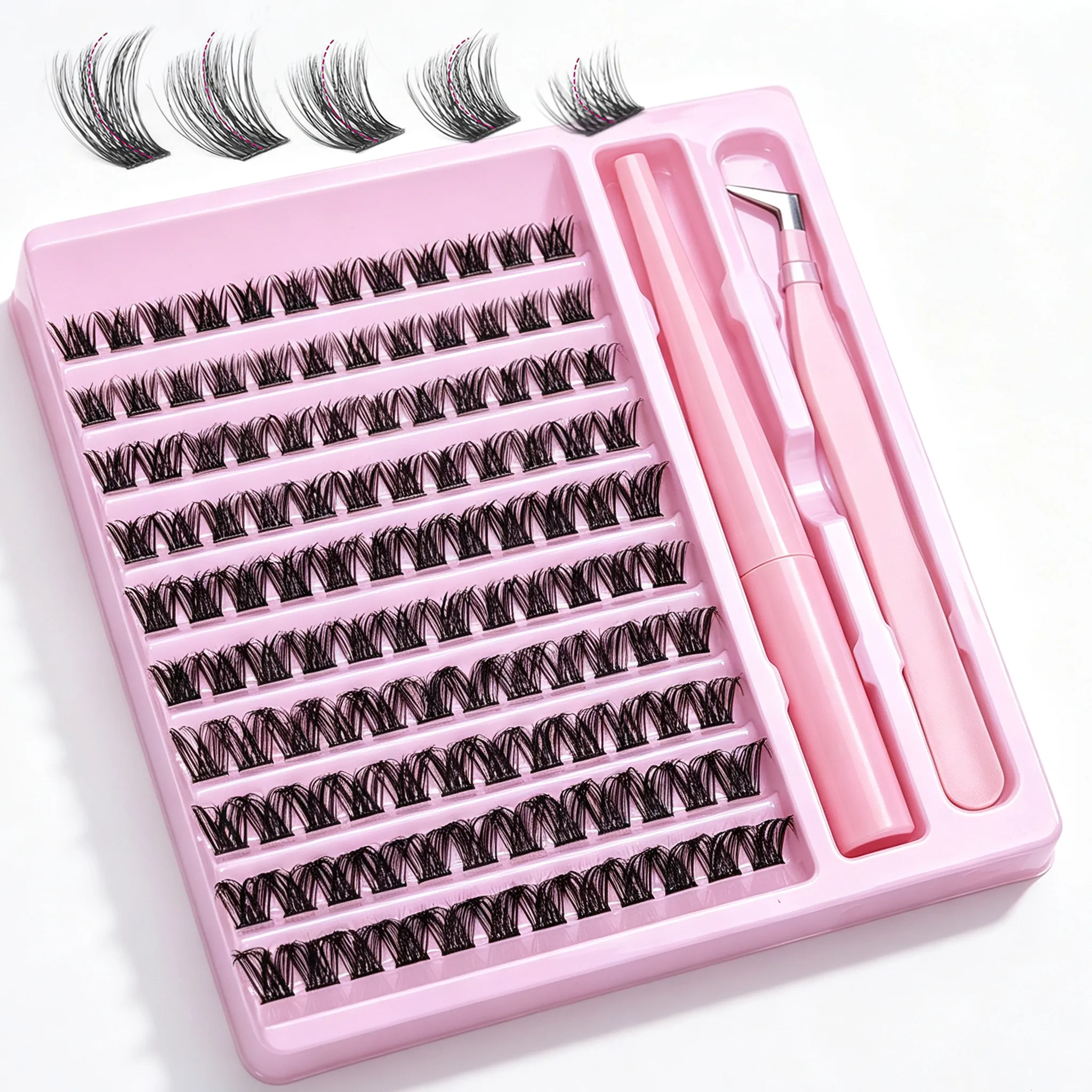 D Curl Cluster Lash Kit With Lash Bond Seal Glue & Tweezers DIY Home Lash Extensions Reusable Eye Makeup Set For Women — image 3