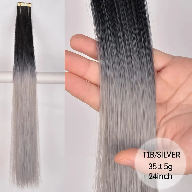 Tape In Straight Synthetic Hair Extensions Invisible Hand Tied Tape in Hair Natural Skin Weft Seamless Double-sided Adhesiv — image 23