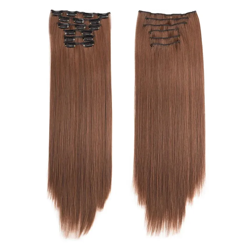 Synthetic Clip in Hair Extensions 6 Pcs/Set 16 Clips Long Straight Hairpieces Clip On Hair Extension for Women Blonde — image 14