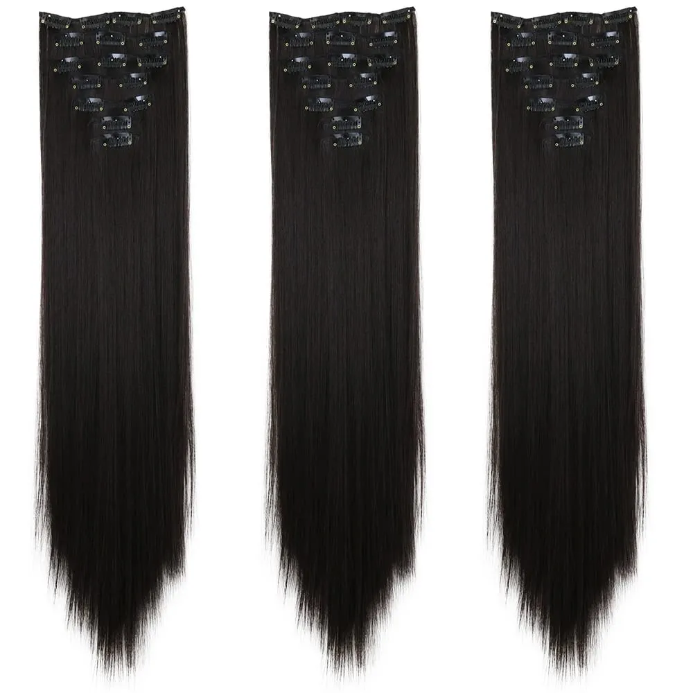 7Clips Long Straight Synthetic Clip On Hair Extensions Cheveux Clip Naturel High Temperature Fiber Black Brown Hairpiece