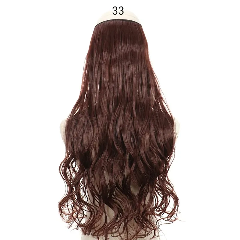 Long No Clips Invisible Wire Hair Extensions 16 22 32" Synthetic Wavy Black Brown One Piece Hairpiece Hair Extension